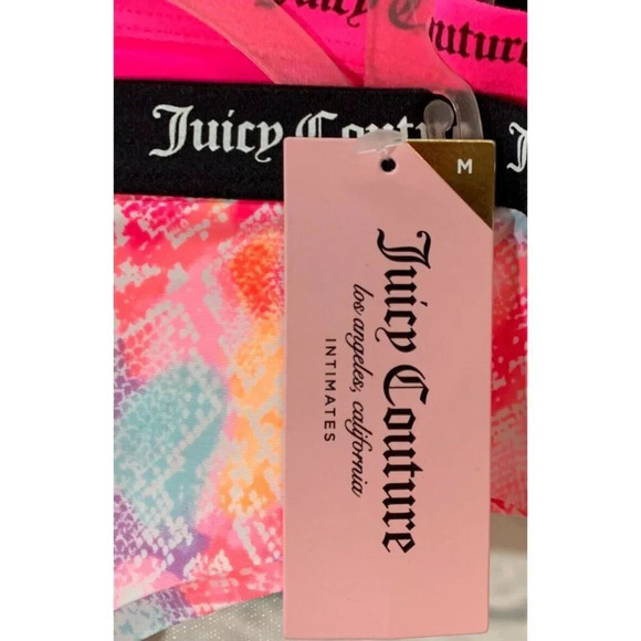 Juicy Couture M Pink Snake Print Pink-Black Logo Caged Back No Line Panties-3 Pk - Picture 6 of 6